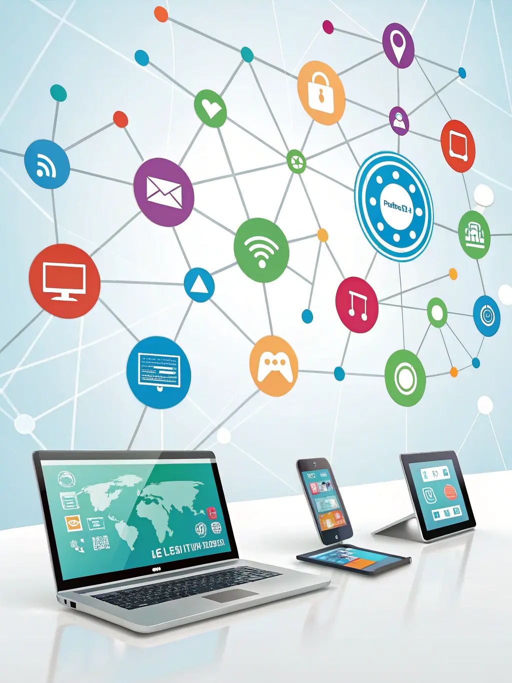 An image depicting data flowing between multiple platforms, symbolizing the interconnectedness of business systems through G&O Strategy.ai.