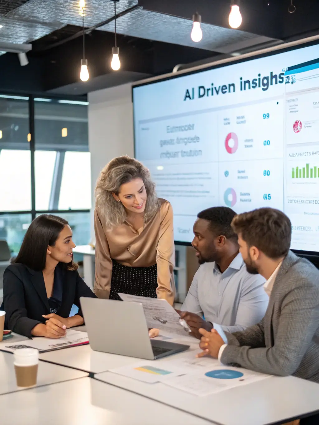 A marketing team analyzing AI-generated reports on customer segmentation, highlighting improved targeting and ROI for a G&O Strategy.ai client.