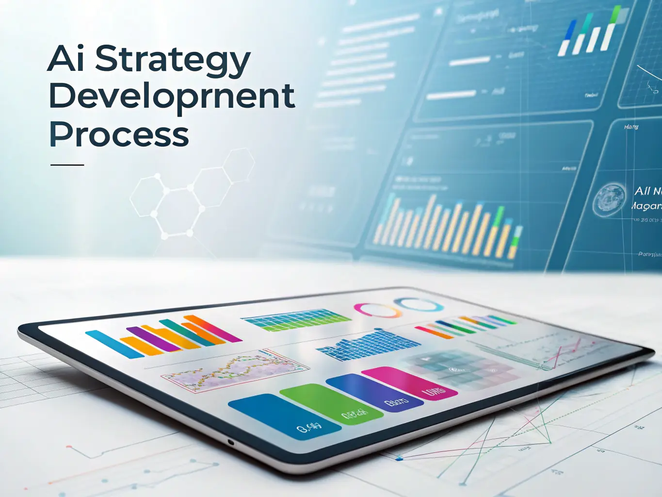 A digital roadmap is displayed on a large screen, showing key milestones and strategic initiatives for AI implementation. The image represents G&O Strategy.ai's AI roadmap service.